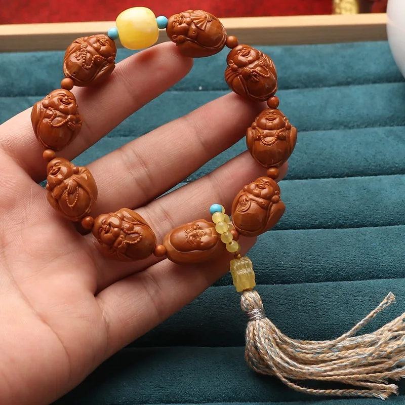 

DIY Iron Core Maitreya Olive Pit Bracelet Hand Carved Eight Maitreya Styles Mens Olive Nut Carving Handheld Gifts