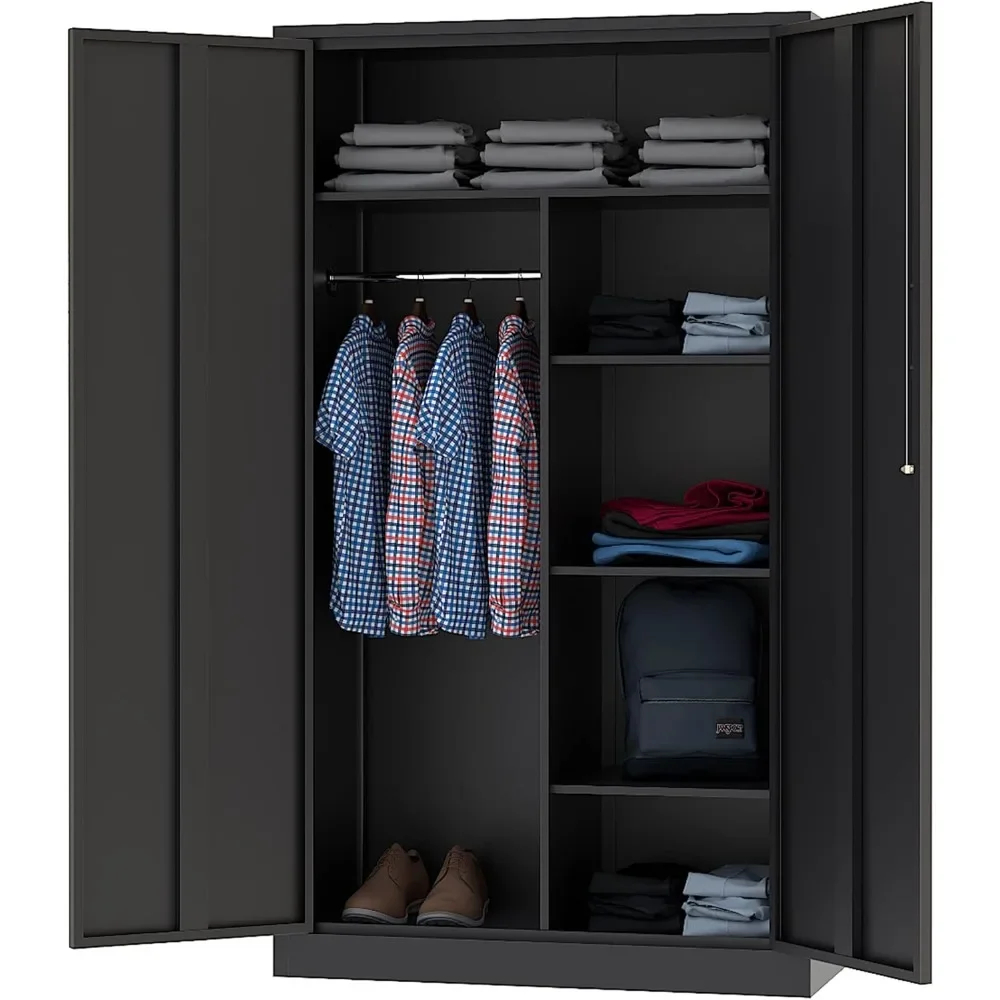 Storage Cabinets Locker with Lock Door, 72'' Clothing Coat Steel Storage Freestanding Wardrobe for Office, Home, School