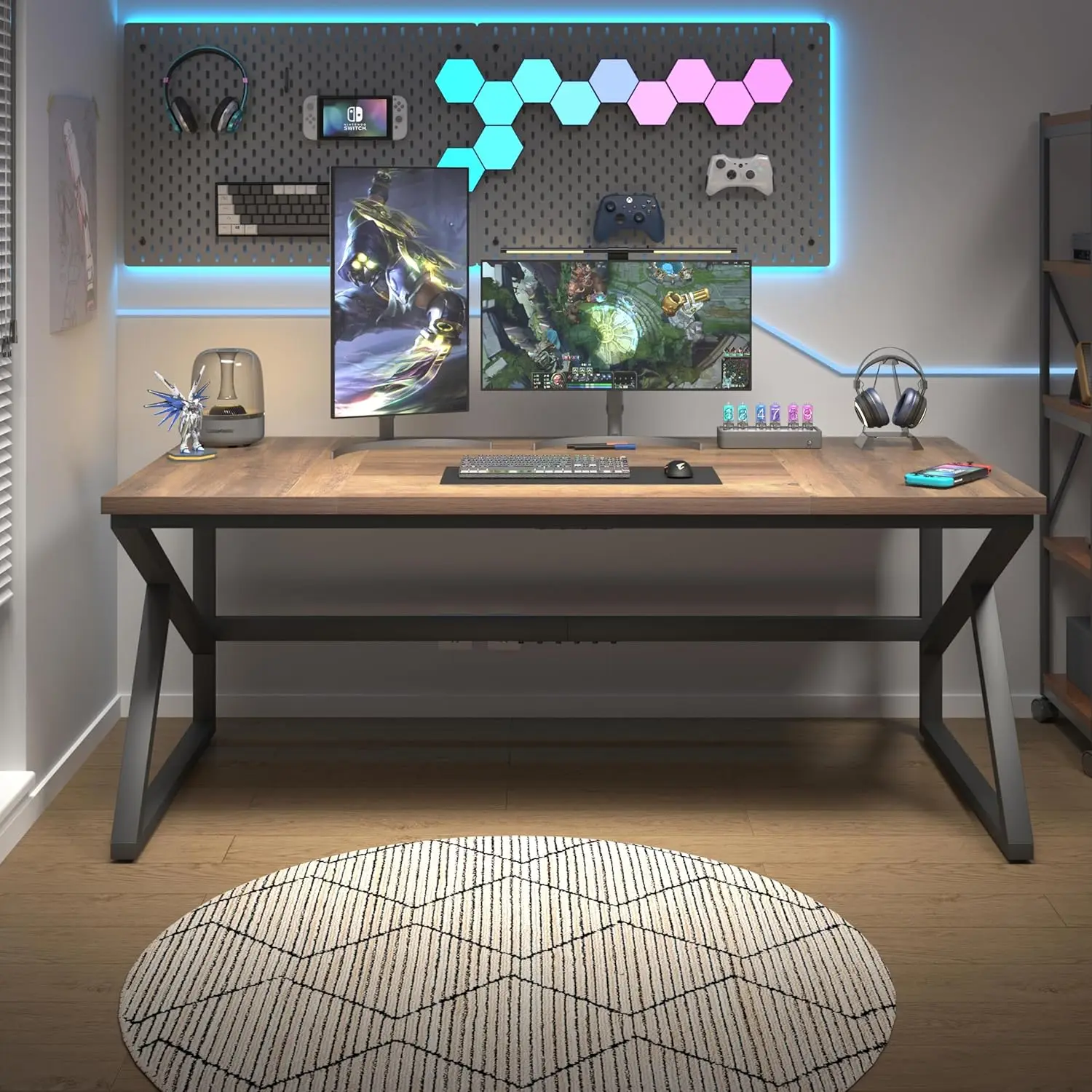 

Large Home Office Desk, Modern Wood Metal Computer Desk for Two Person, Executive Writing Study Gaming Double Desk Workstation