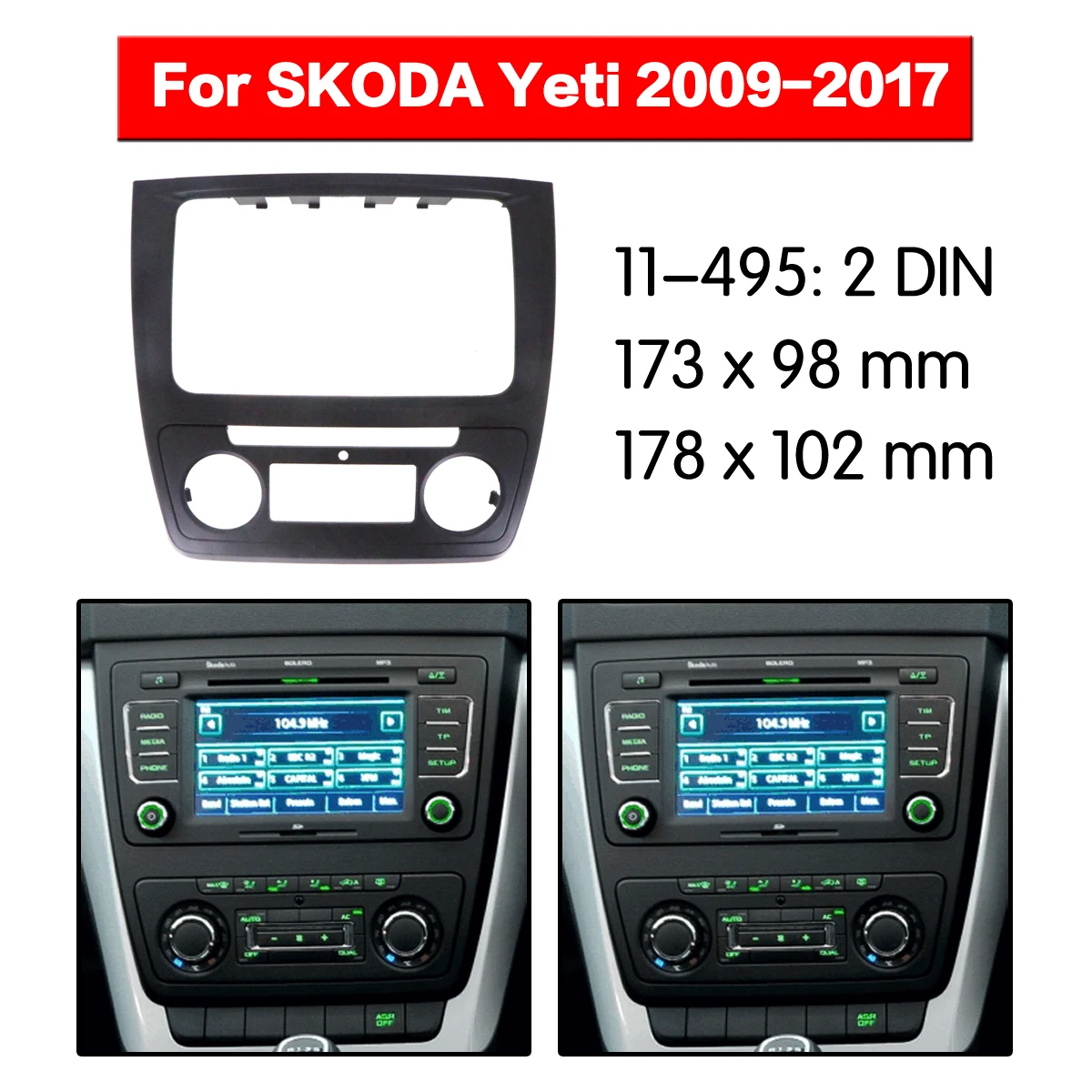 Car Accessories of Fascia Panel Stereo Installation Kit Center Console Trim 2DIN For SKODA Yeti 2008-2017