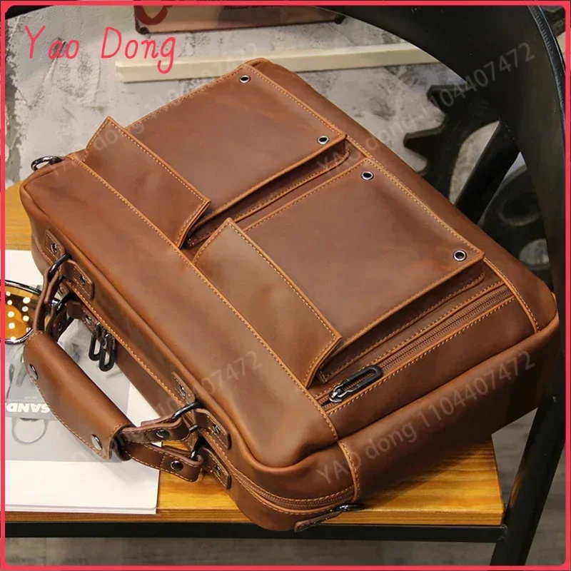 Yao Dong 2024 bolso Vintage marrón para hombre, maletín para documentos de negocios, cartera para ordenador portátil, bandolera de hombro, bolso de oficina