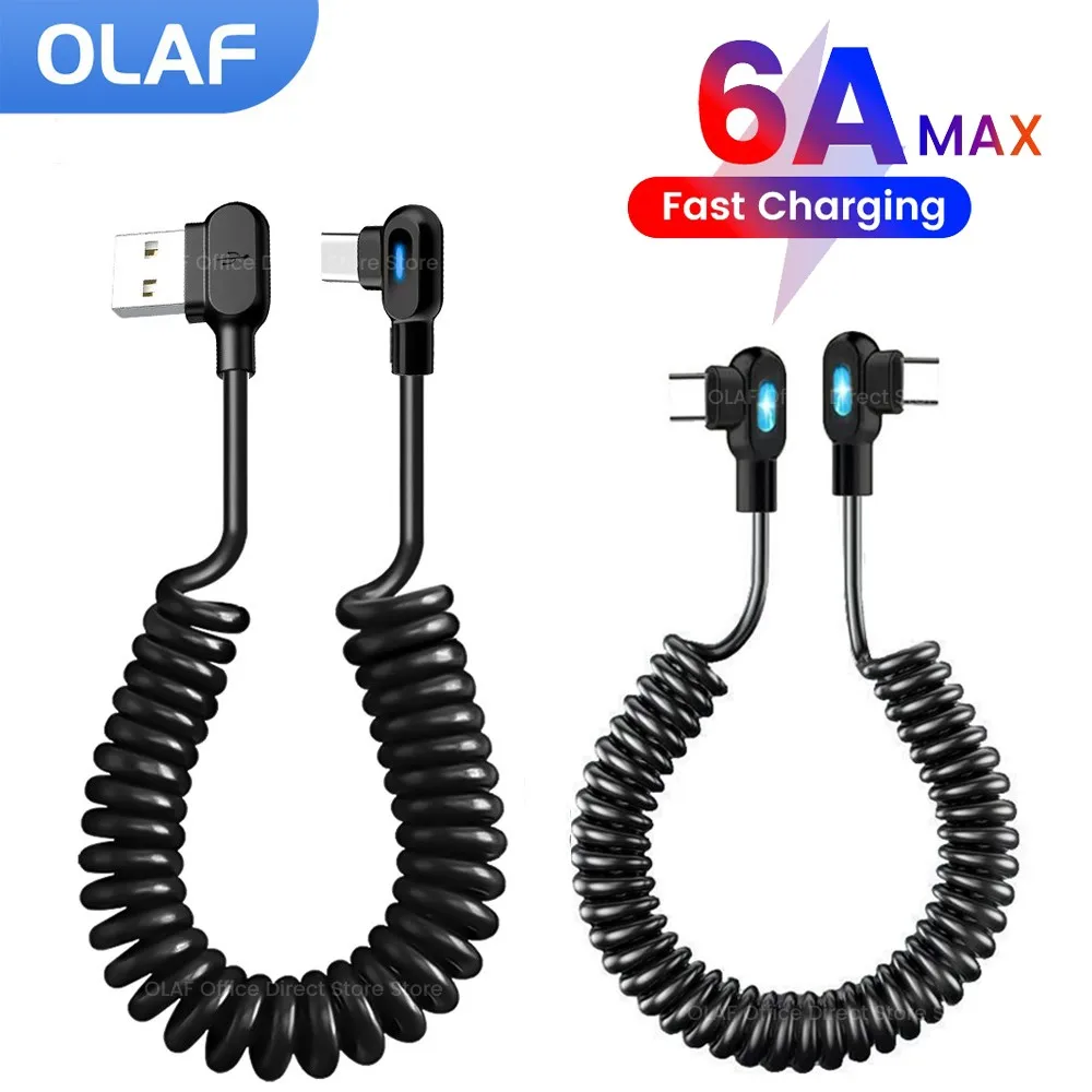 Olaf 6A 90 Degree Elbow USB C To Type C Cable Fast Charging Cable Spring Data Cable For Samsung Xiaomi Redmi Huawei USB C Cable