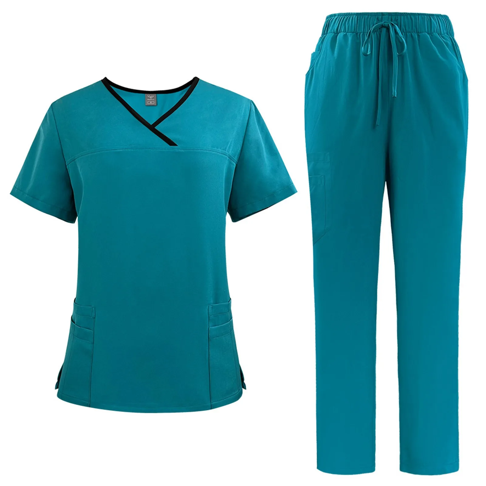Clássico cor sólida uniforme médico esfrega hospital trabalho esfrega conjunto feminino cuidados de saúde farmácia clínica confortável roupas de trabalho
