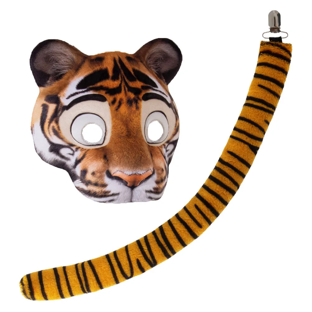 

1 Set Realistic Tiger Mask Tail Costume: Soft Eva Animal Cosplay Set For Halloween Carnival Party Festival Masquerade Photo Prop