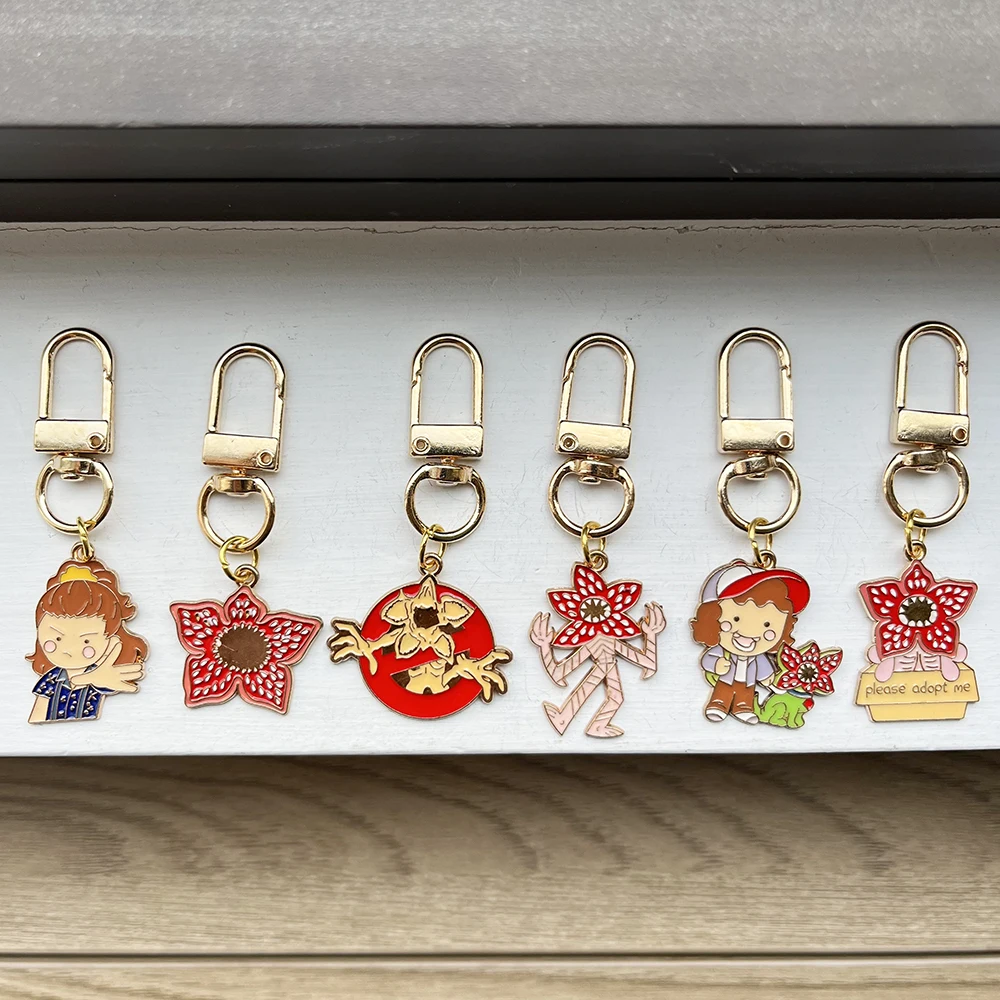 6 Stück Stranger Things Schlüsselanhänger, Metallanhänger, Will Byers, Mike Wheeler, Demogorgon, Cartoon-Charakter, Cosplay, handgefertigtes Y2K-Geschenkset