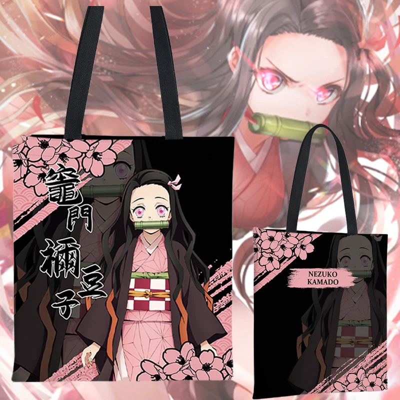 

Anime Tote Bag Demon Slayer Mini Shoulder Bag Tanjirou Nezuko Canvas Backpack for Travel Hand-Painted Tote Bag Simple Style Gift
