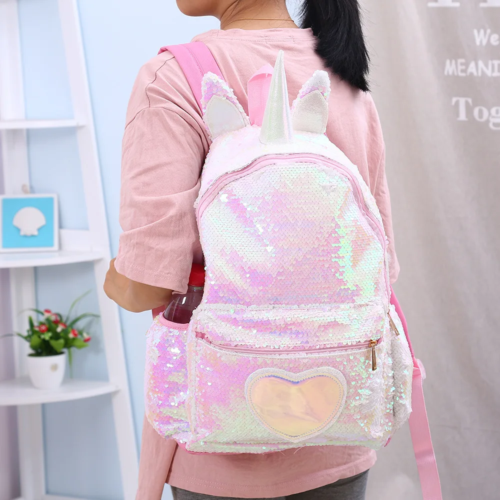 Shiny Rose Unicorn Sequins Backpacks for Girls Fashion Unicorn Cartoon Cute Outdoor Bags Outing Casual Children Kids School Bags