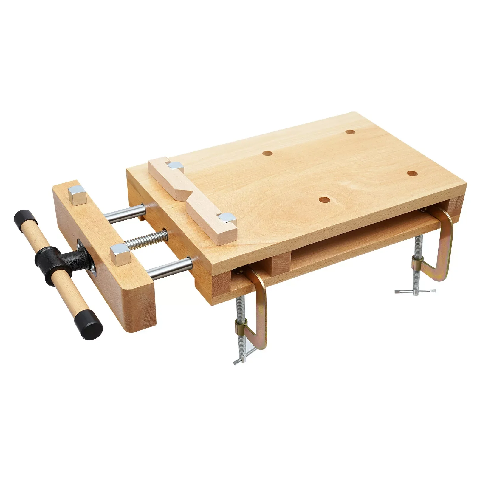 Beech Wood, Metal Original Wood Color Wood Workbench Desktop Woodworking Vise Portable Smart Vice With Clamping