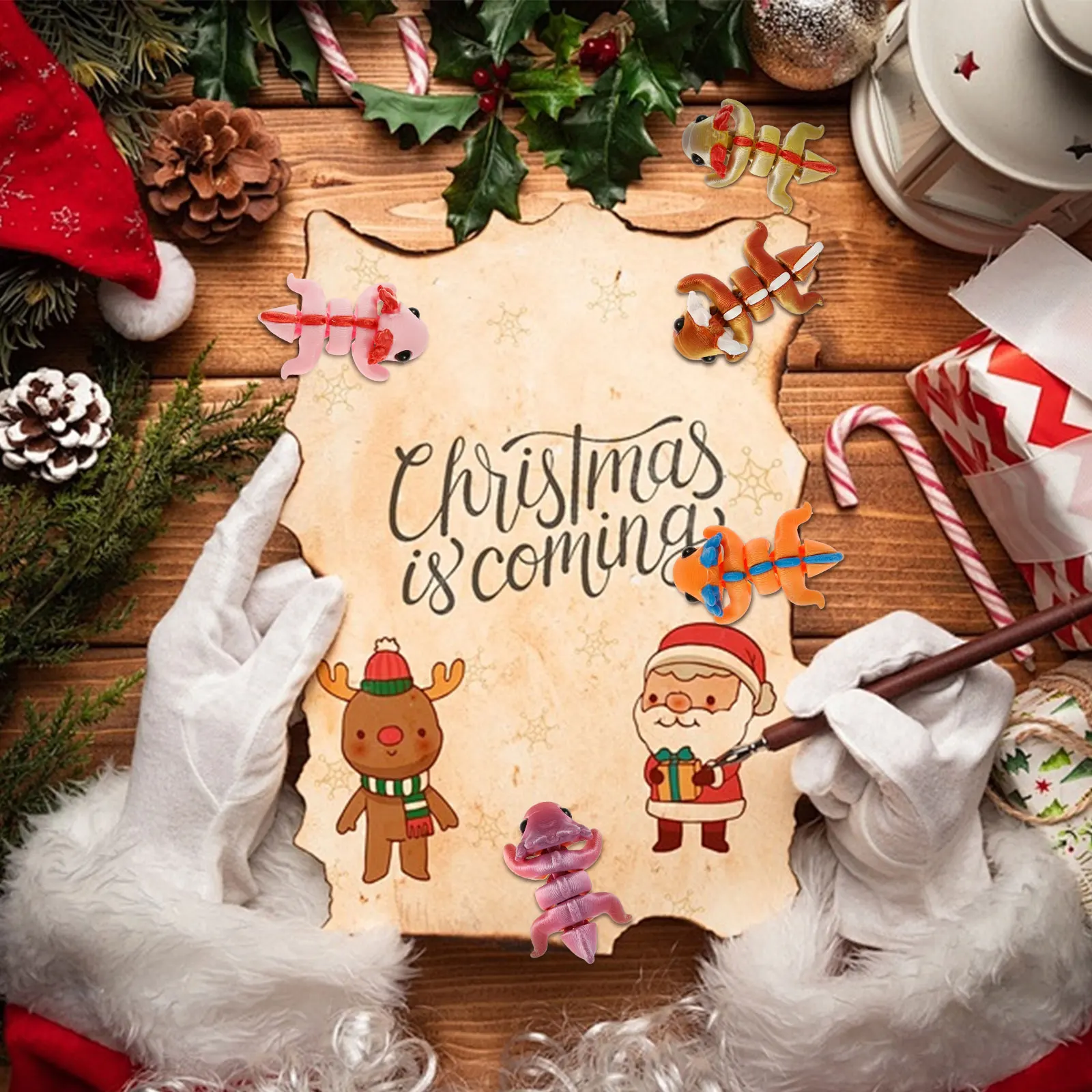 24 قطعة من البلاستيك ثلاثية الأبعاد المطبوعة Axolotl الشكل مرنة مشتركة صغيرة الحسية Axolotl لعبة إضافة متعة ثلاثية الأبعاد لعبة حيوانات مطبوعة للأطفال