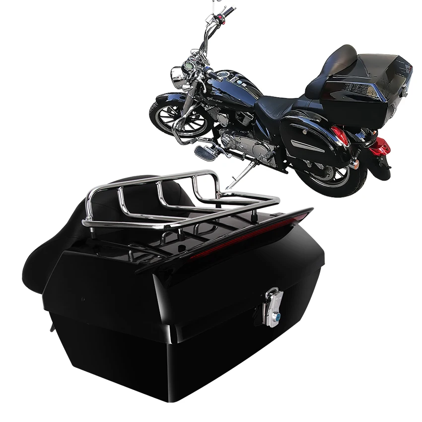 

Factory Price Motorcycle Rear Luggage Box Trunk Top Case Tail Box For Honda Harley Kawasaki With Backrest Luggage Rack