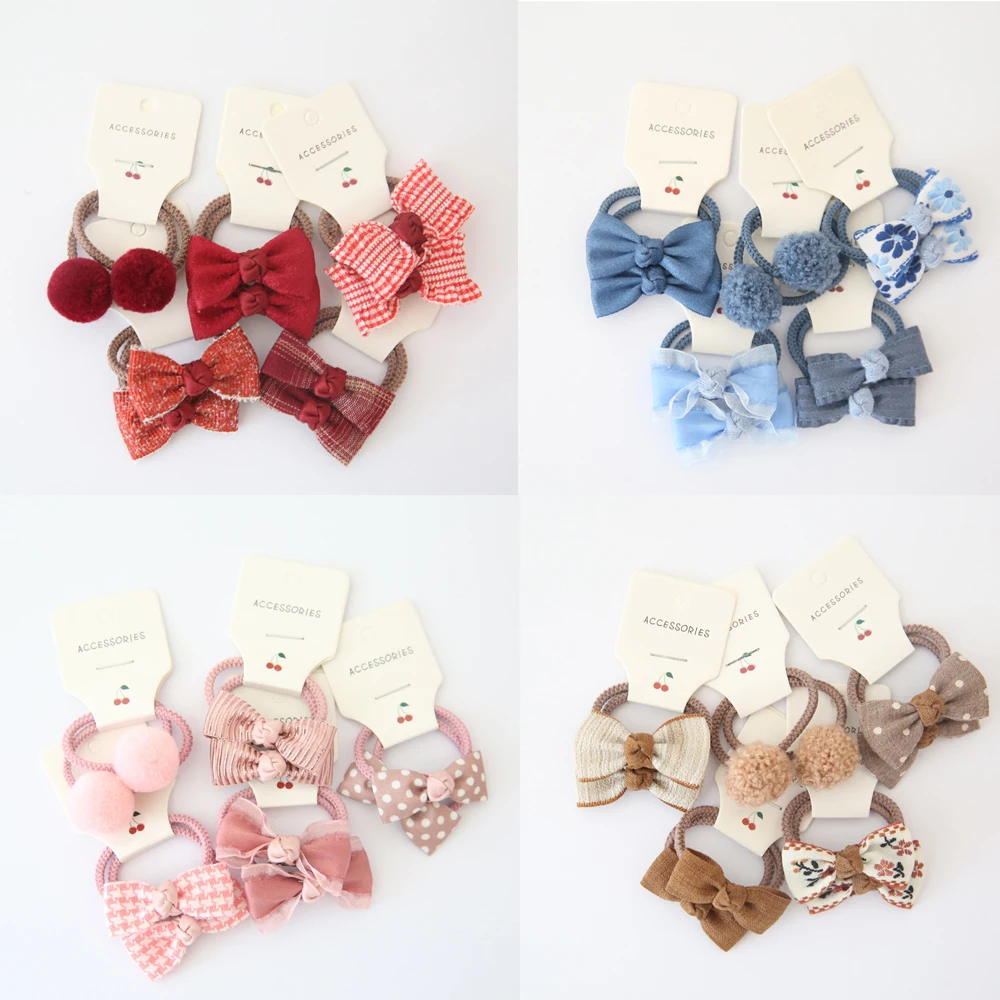

10pcs Fashion Flower Kids Girls Hair Ties Bow Ball Dot Lattic Headband Headwear Head Ties Rubber Elastic Hair Accessories
