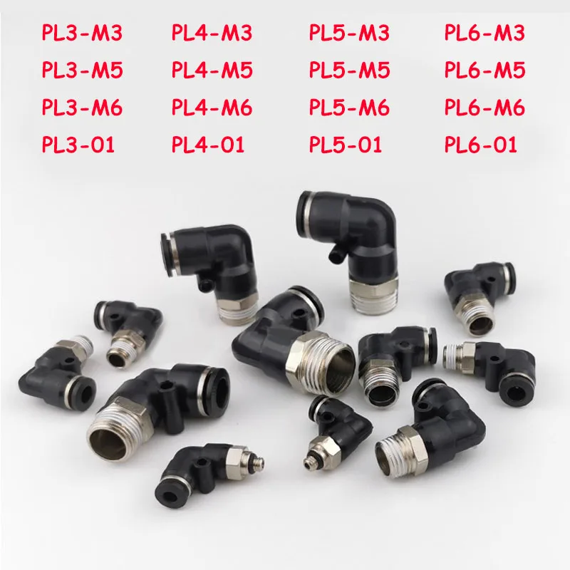 

1-100pcs Mini Pneumatic Air Connector Elbow Fittings PL 3/4/5/6mm Male Thread M3 M4 M5 M6 1/8" Quick Straight Push In Hose Pipe