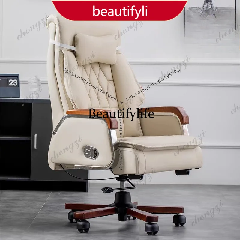 

45 Ergonomic Genuine Leather Office Chair - Massage Executive Desk Chair for Prolonged Sitting Comfort in Home and Business