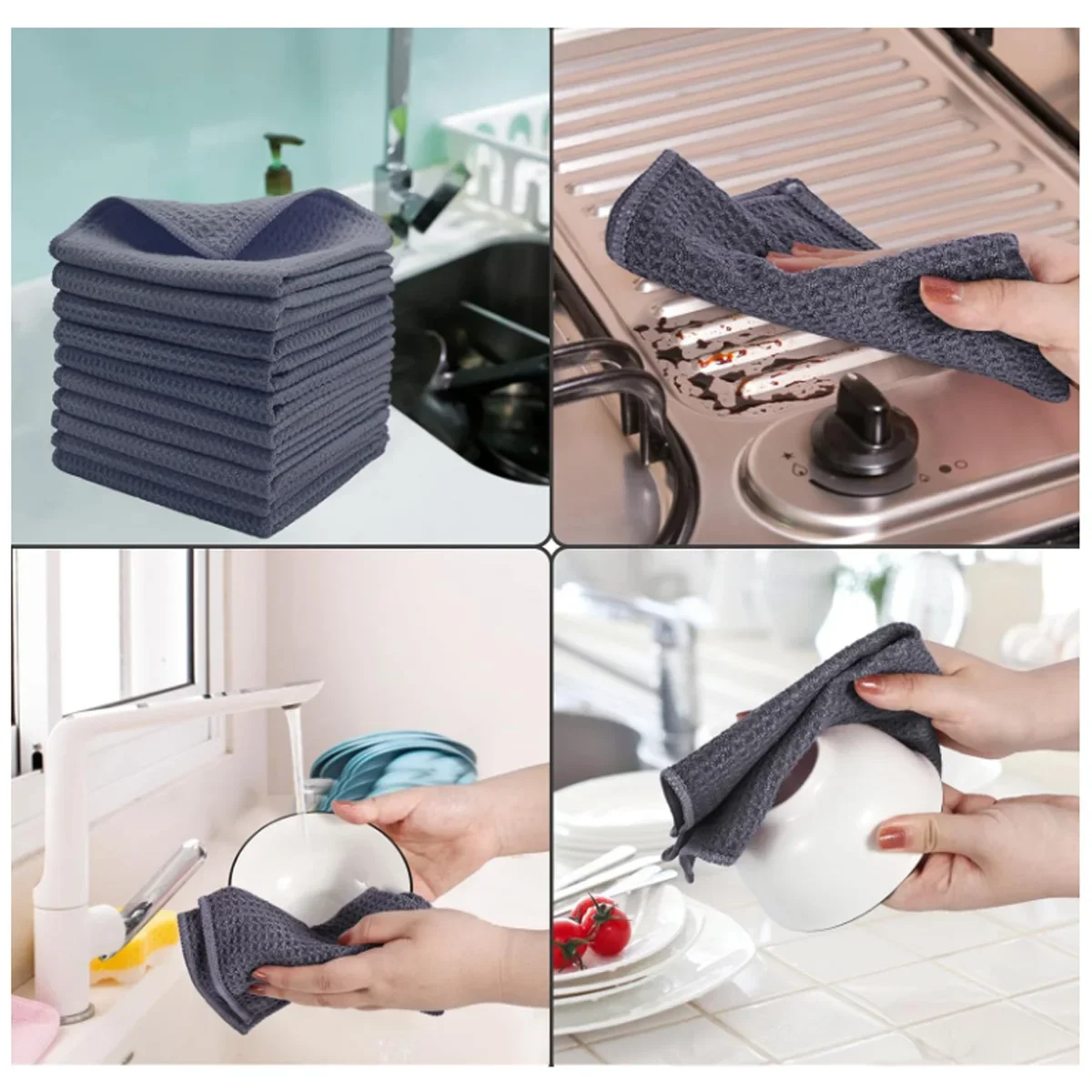 6PCS No Trace Honeycomb Absorbent Dish Tableware Kitchen Rag Towel Glass Cleaning Cleaning Tool Towel