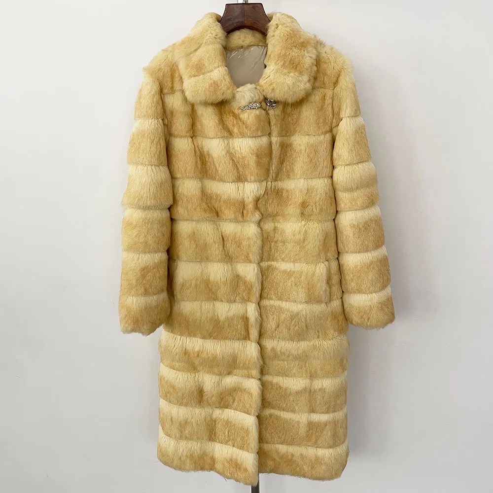 MENINA 2025 New Winter Coat Women Real Rabbit Fur Jacket Lady Fashion Long Sleeve Natural Fur Coat Warm Winter Clothes for Women