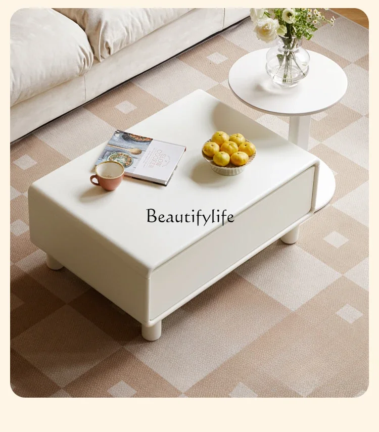 

LD6Solid Wood Tea Table Modern Creative Cream Style Side Table Living Room Home White Combination Tea Table