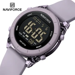 NAVIFORCE Casual Wild Ladies Watch 50m Waterproof LCD Digital Display Electronic Wristwatch for Women Silicon Strap Female Clock