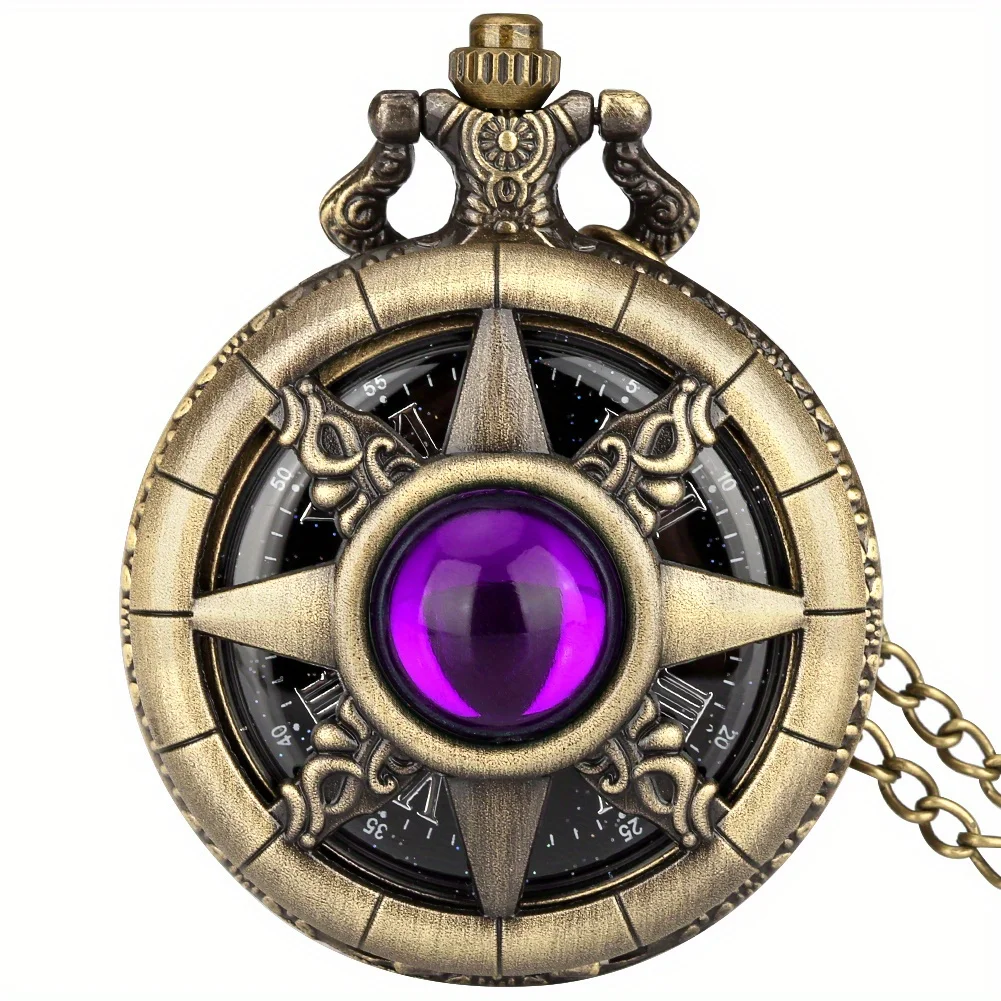 Y2K Cartoon Anime Round Pointer Quartz Watch Vintage Rhinestone Cosplay Necklace Chain Watch For Women Men Collector Gift