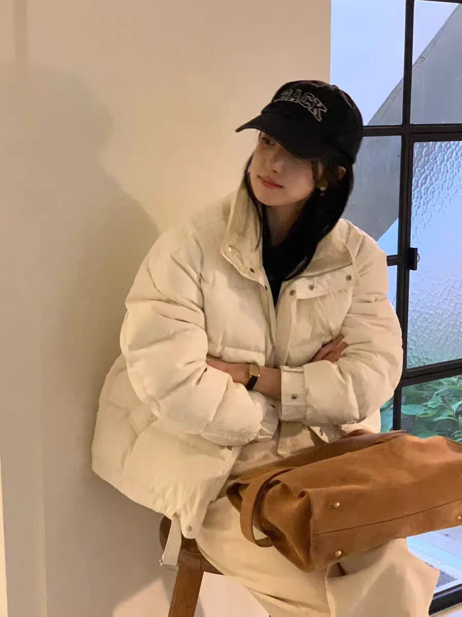 

Зима 202, женская корейская верхняя одежда с воротником-стойкой Du down Jaet, теплое длинное пальто из нейлоновой ткани с застежкой-молнией све