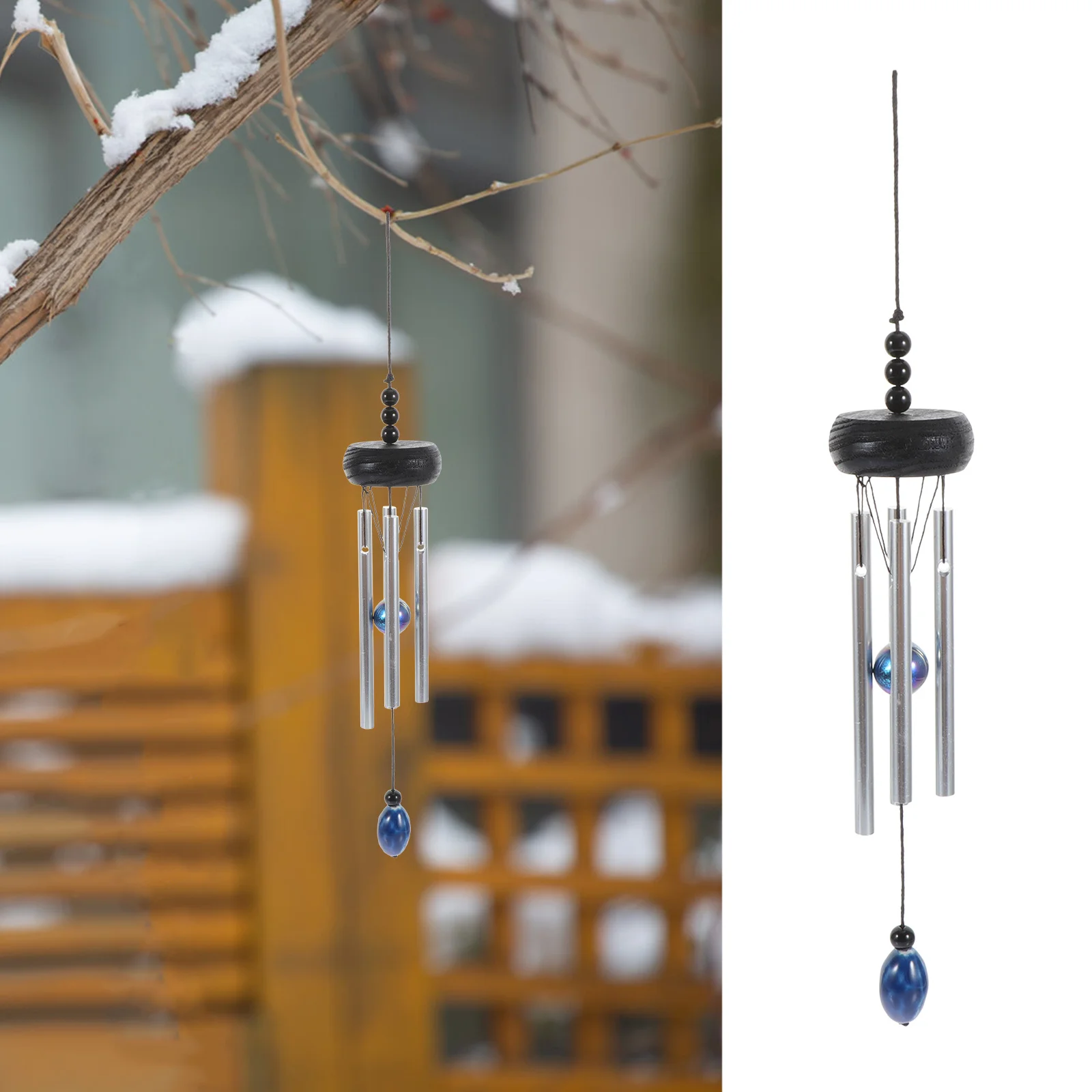 Mini Wind Chime Balcony Four Tubes Home Hanging Decoration Wooden Aluminum Delicate Durable Garden Bedroom Living Room