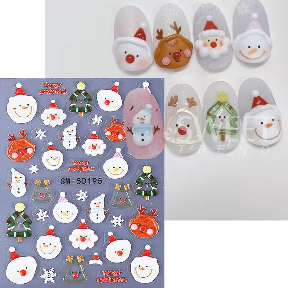 2/4 pezzi adesivi per unghie di Natale lampada in rilievo 5D palla albero di Natale fiocchi di neve arco decalcomanie per unghie cursori decorazione manicure di Capodanno