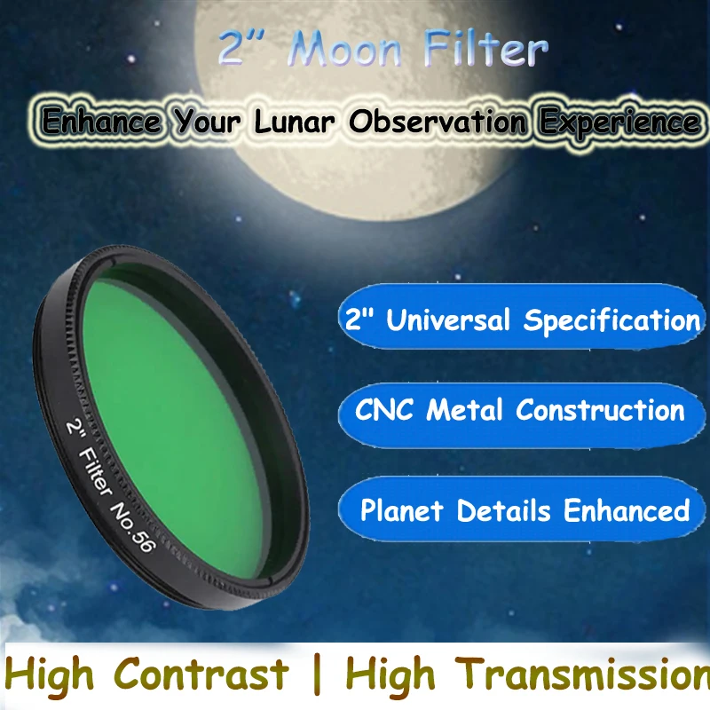 

Фильтр Green Moon, 2-дюймовый фильтр для окуляра из алюминиевого сплава, цельнометаллические аксессуары для астрономических телескопов для планетарных наблюдений с луной