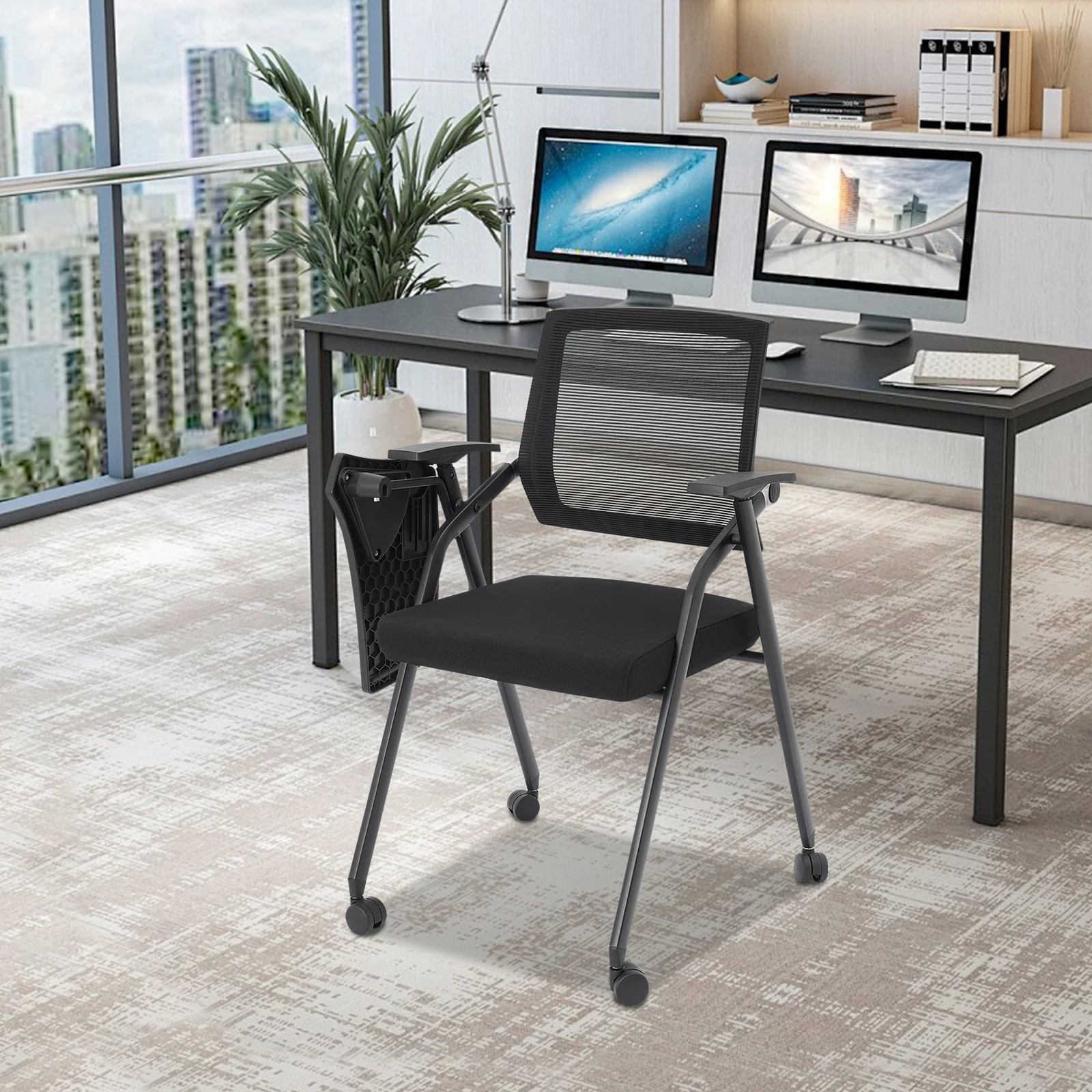 

Black Stackable & Foldable Office Chairs with Ergonomic Lumbar Support and Thickened Seat Cushion*1