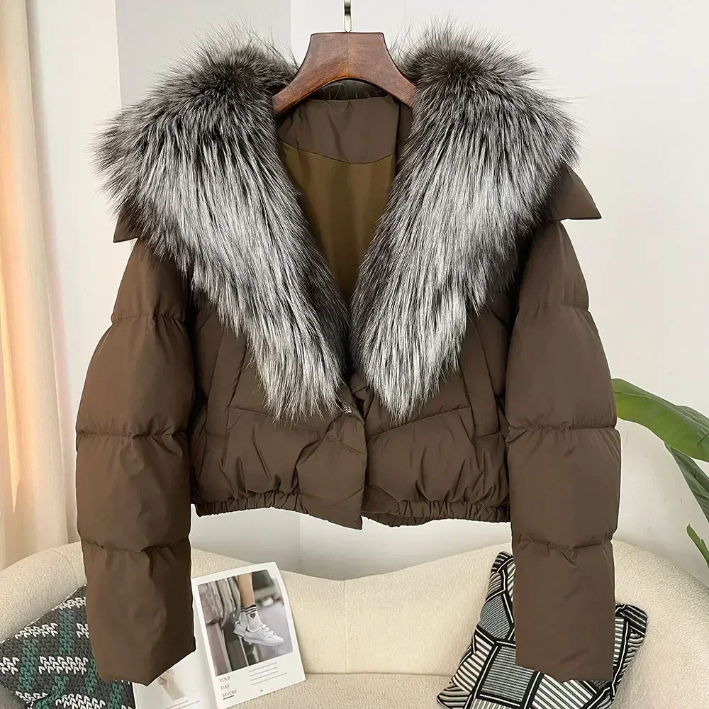 Real Fox Fur Jacket Women Thick Warm Duck Down Coat Short Outerwear Streetwear 2024 New Winter Big Real Fox Fur Collar Natural