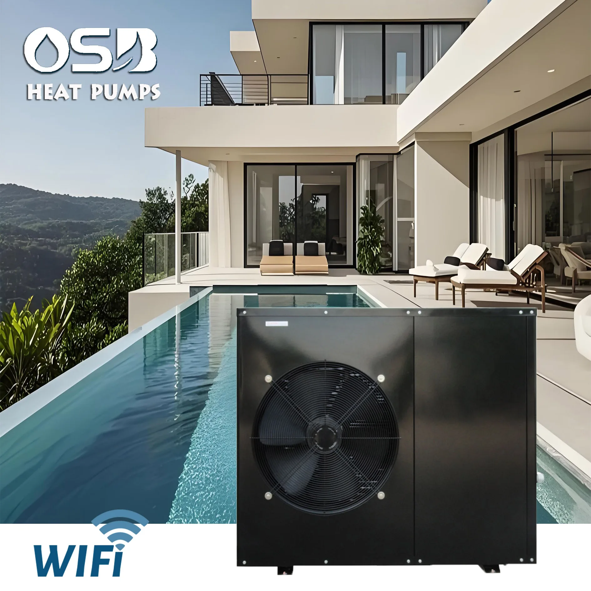 200 L Swimming Pool Heat Pump Tankless System R410A 24kw 415V Inverter Home Pool Hotel Hot Water Heating Unit Energy Saving Unit