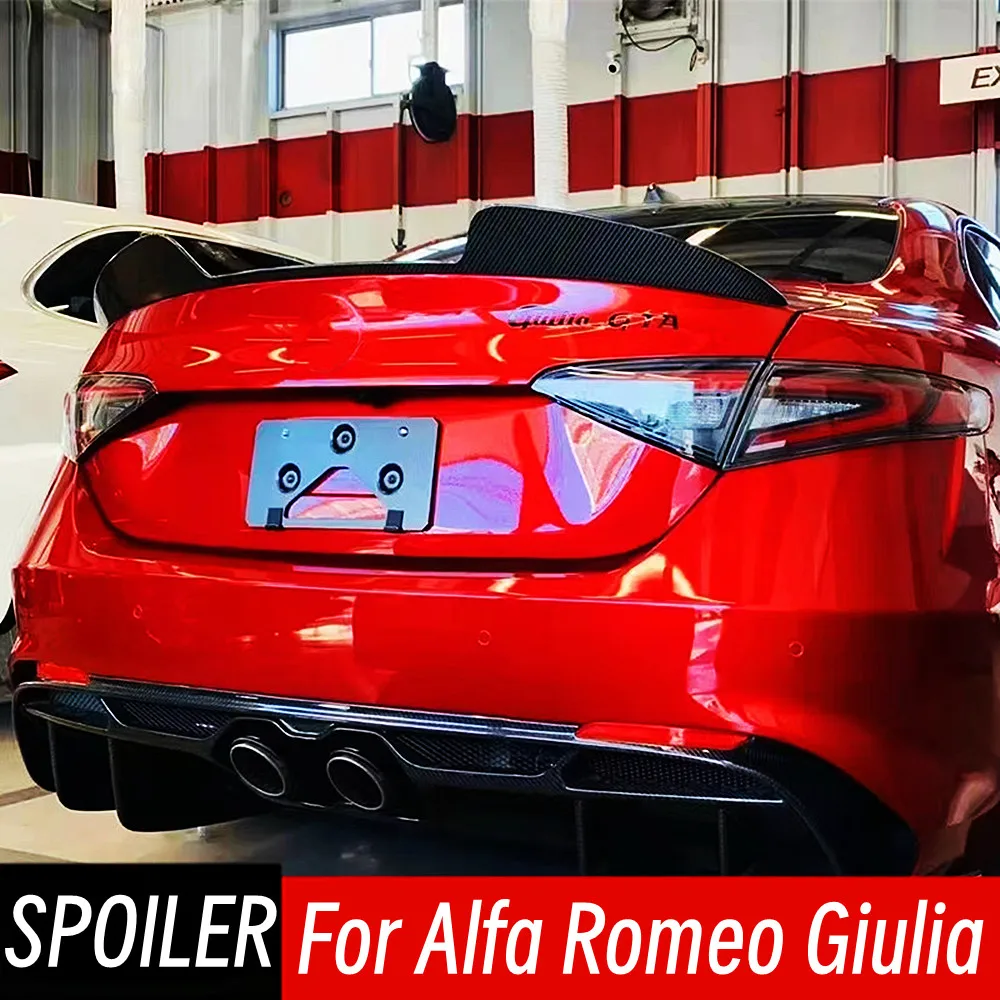 

For 2015+ Alfa Romeo Giulia Real Carbon Fibe Rear Trunk Lid Boot Ducktail Lip Spoiler Wings Car Exterior Tuning Accessories Part