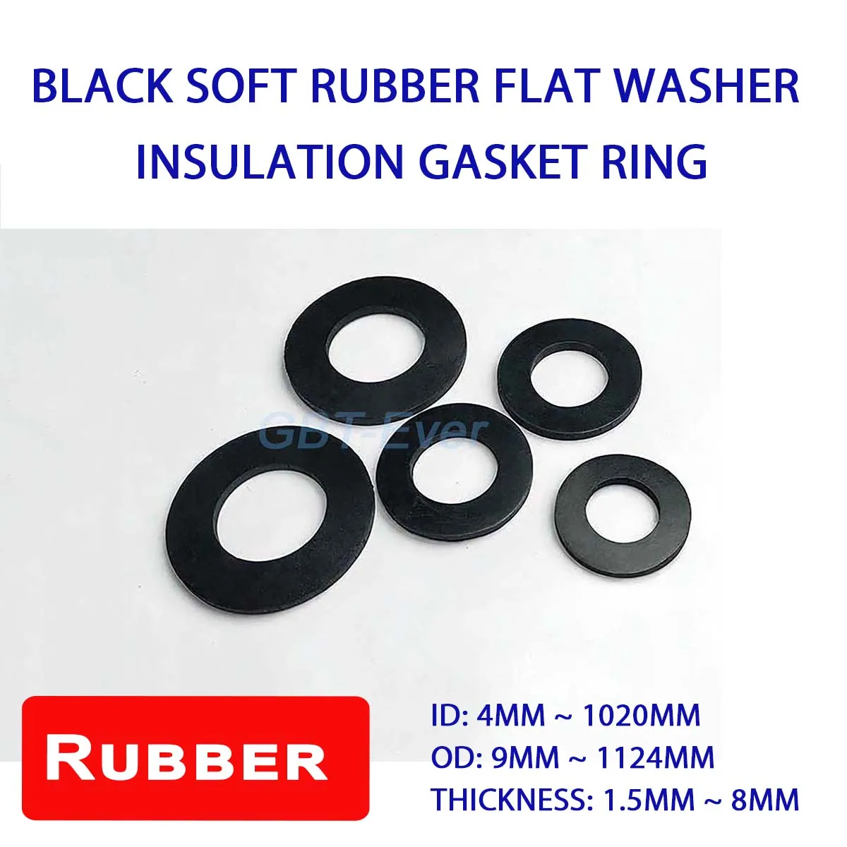 

1-20pcs Black Soft Rubber Flat Washer Insulation Gasket Ring ID 4~1020mm Oil-resistant Pressure Gauge Pipe Coupling Spacer