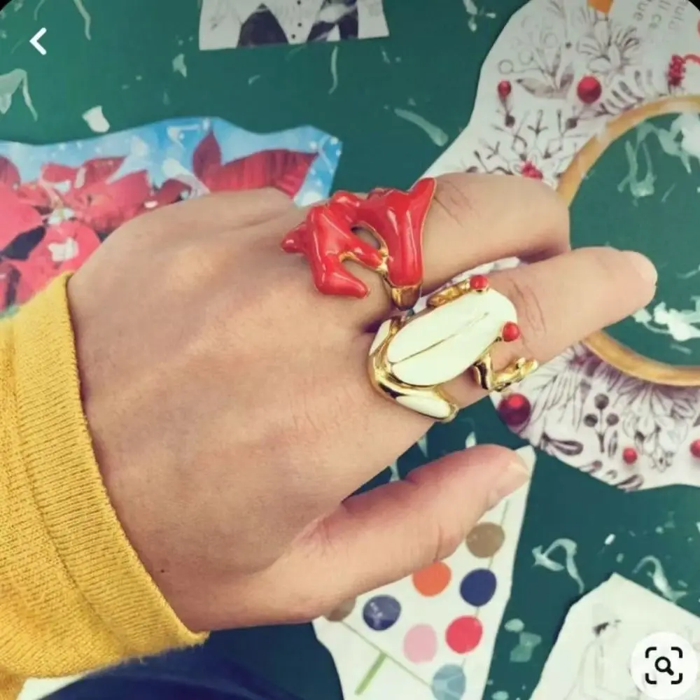 Anillo de aceite de goteo de rana, accesorios de joyería geométrica, anillo de pintura, diseño minoritario, anillo esmaltado de aleación, regalo