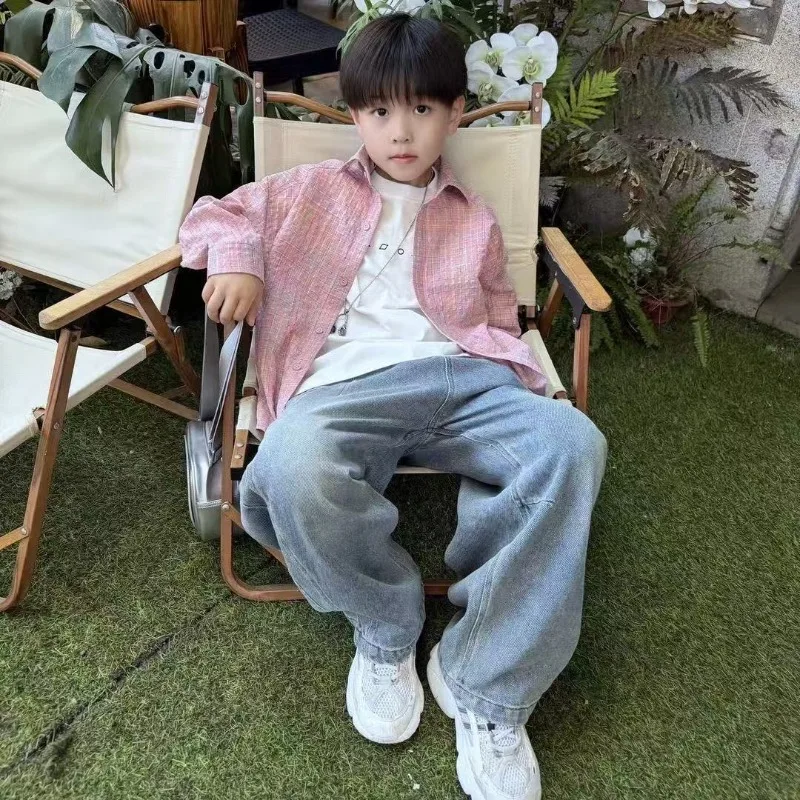 New Boys Long Sleeve Shirt Spring Casual Tops Korean Style Kids Fashion Button Up Blouse Children Clothing Toddler Outerwear