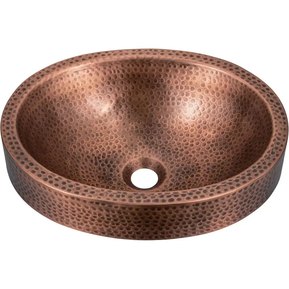 

17-Inch Oval Drop-In Bathroom Sink with Hammered Copper Design for Vanity Tops or Powder Rooms