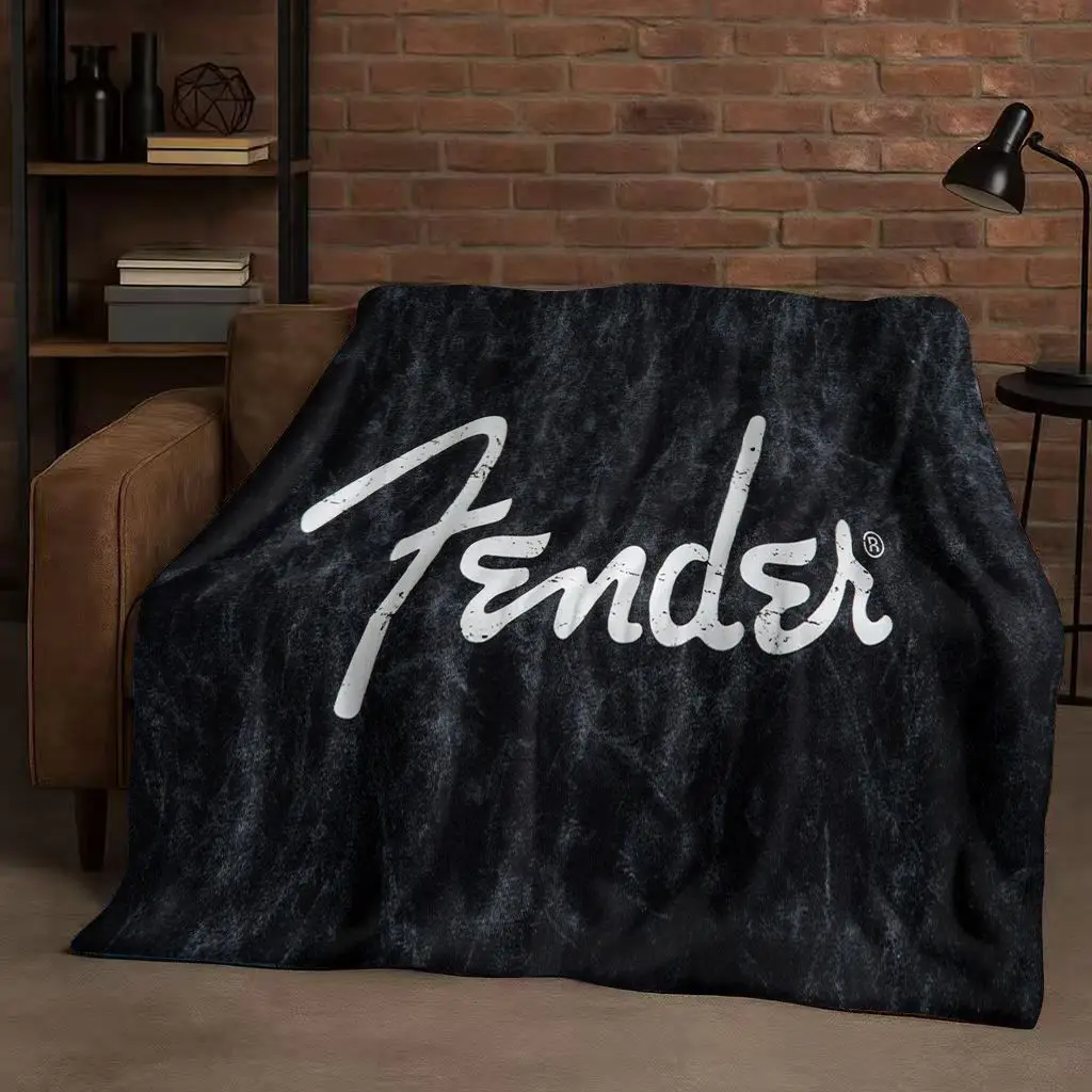 3D F-Fender Guitar Musical Instrument Sign Flannel Blanket,Ultra Soft Warm Plush Throw for Home Bedroom Bed Sofa Cover Office