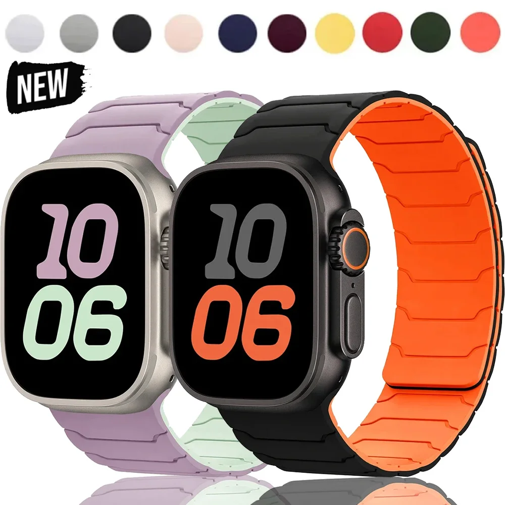 Strap For Apple Watch ultra 2 Band 49mm 45mm 44mm 40mm 42mm 46mm 41mm 38mm Magnetic Silicone Bracelet IWatch Series 10 SE 9 8 7