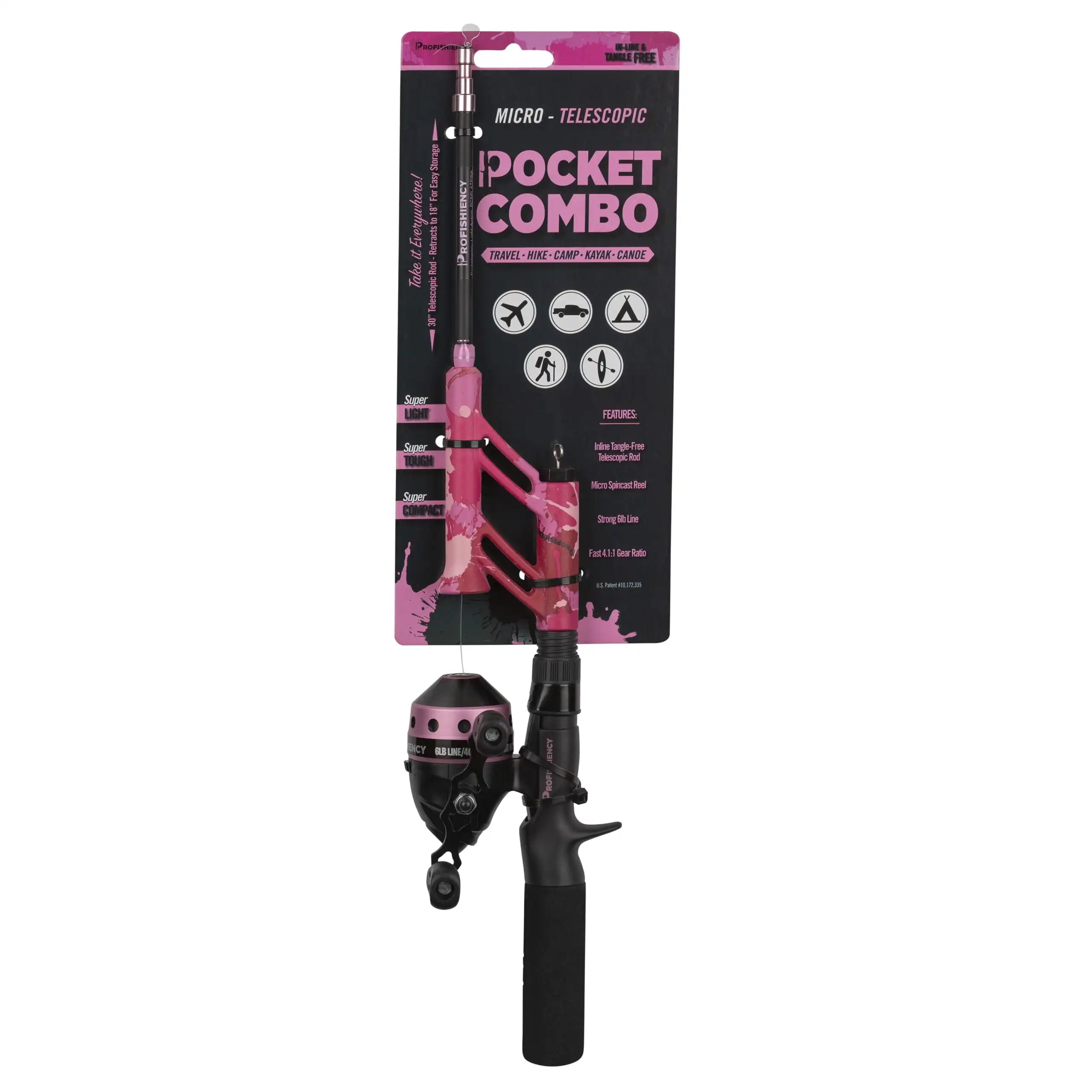 

Pink Splat Pocket Combo Micro Telescopic Fiberglass Spincast Combo