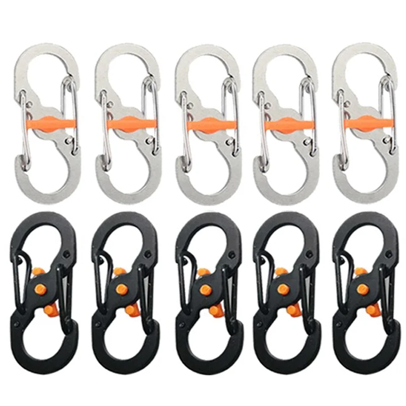 5Pcs Outdoor Camping S Type Carabiner with Lock Mini Keychain Hook Anti-Theft Outdoor Camping Backpack Buckle Key-Lock Tool