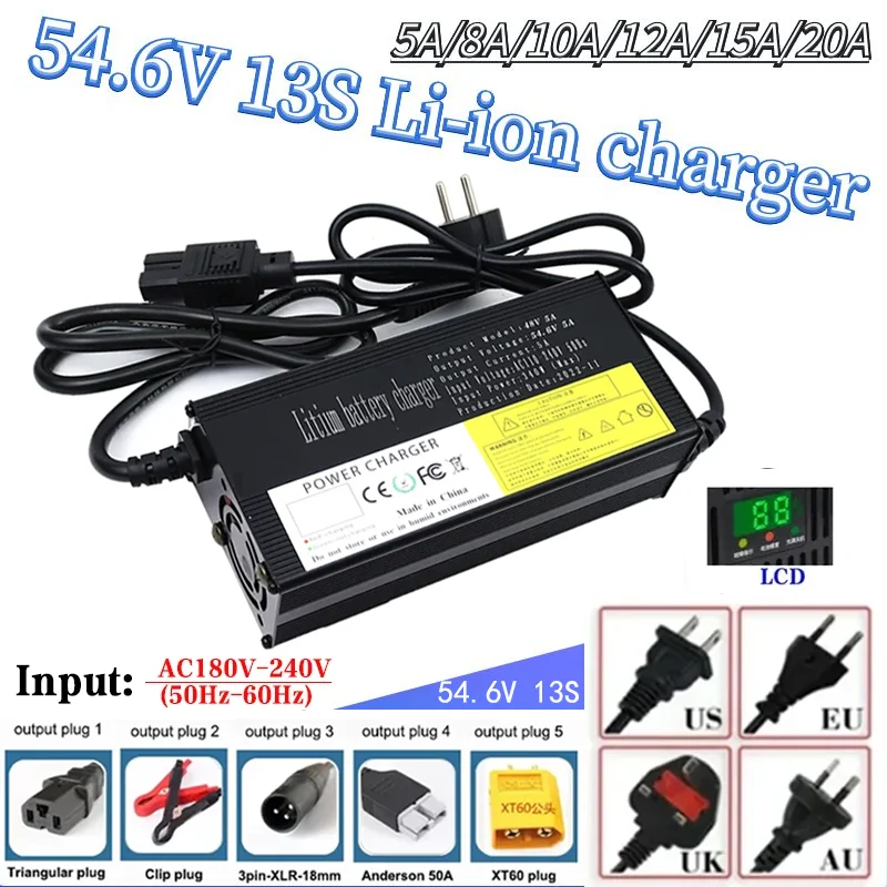 

48V 5A 8A 12A 15A 20A Lithium ion Charger 13S 54.6V Constant Voltage High Power Intelligent Fast Charging Metal Shell