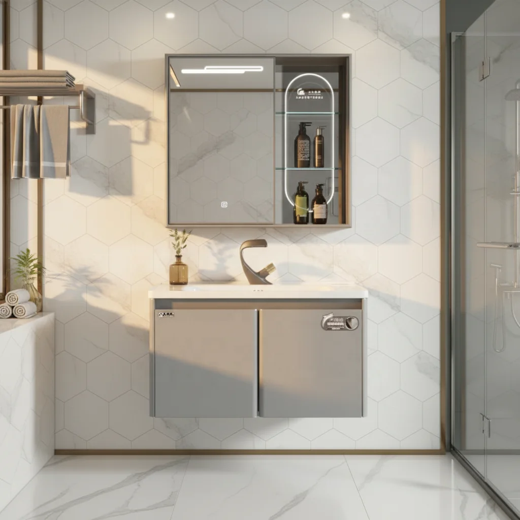 Premium Quality Intelligent Mirror Vanity Combo With Ceramic Basin Stainless Steel Wall-Mounted Bathroom Vanity Set Cabinet