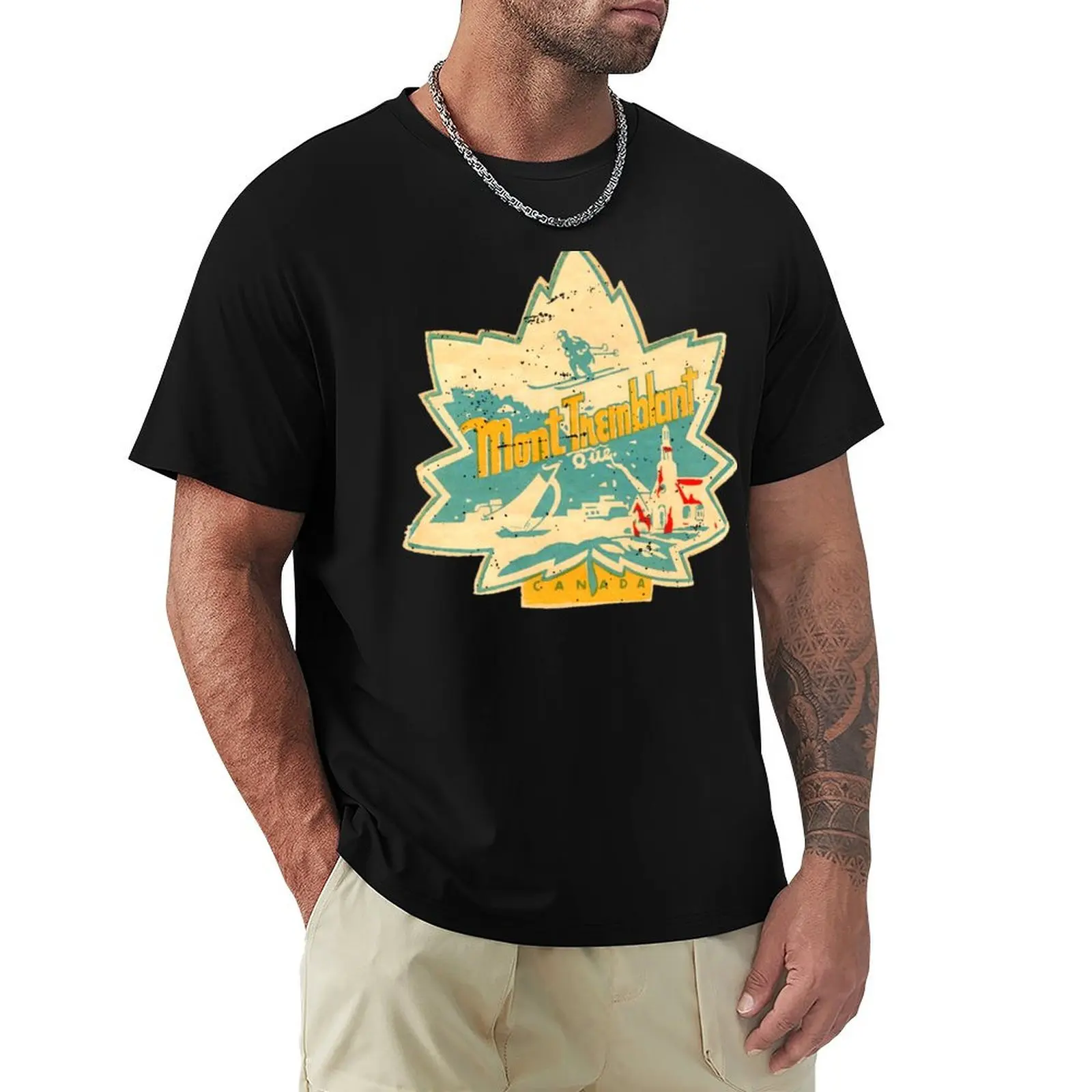Mont Tremblant Quebec Skiing Vintage T-Shirt t shirt for man 100 percent cotton T-Shirt