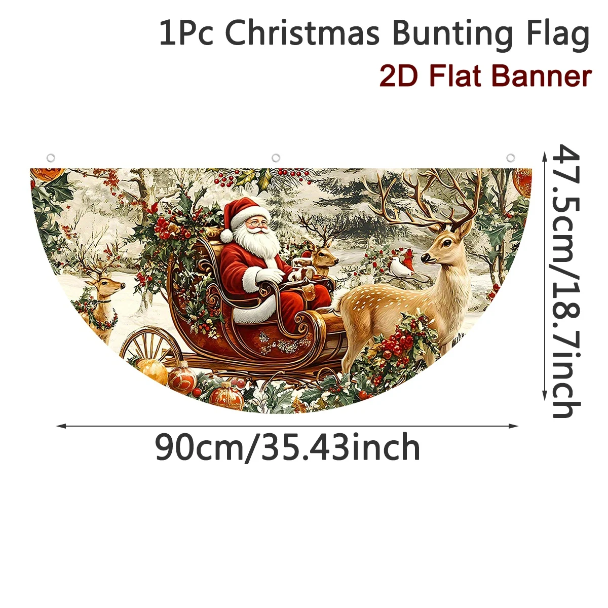 Retro Christmas Fan-Shaped Flag Santa Reindeer Designs Outdoor Banner 90*48cm Polyester Fan Flag for Christmas Decorations 2026