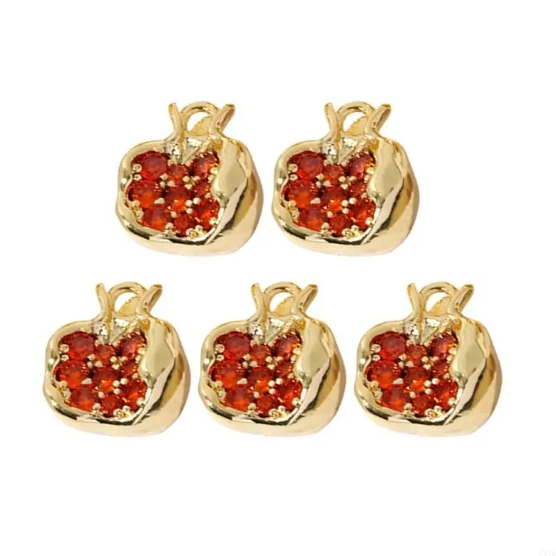 5Pcs Cherry/Pomegranate Charm with Sparkling Zircon Pendant Colorful Zirconia Fruit Charm Jewelry Crafting Components