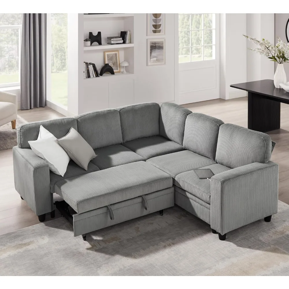 

80'' Sectional Sleeper Sofa with Pull Out Couch Bed,L Shaped Couch with Storage Chaise & USB Charging Port, Convertible Comfy