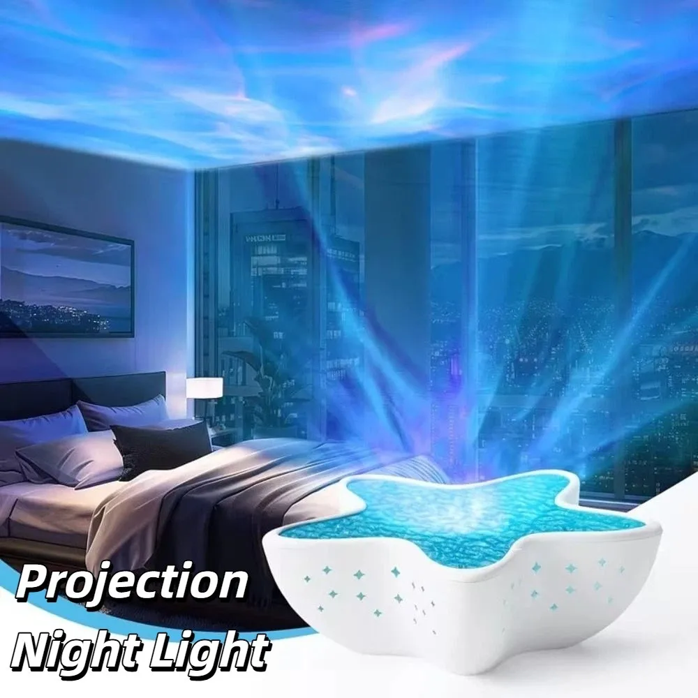 Water Ripple Night Light 7-Color RGB Sea Star Projection Night Light Five Brightness Adjustments USB Powered