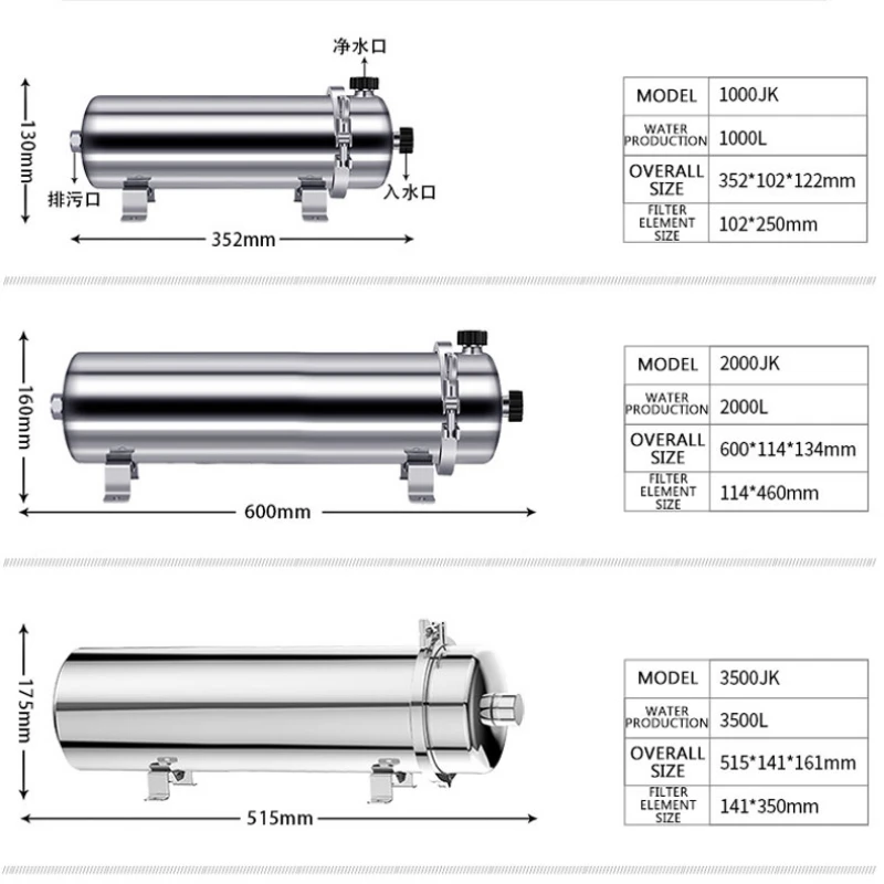304ステンレス鋼タップ浄水器、中央家庭用フィルター、家全体の正面、3500jk