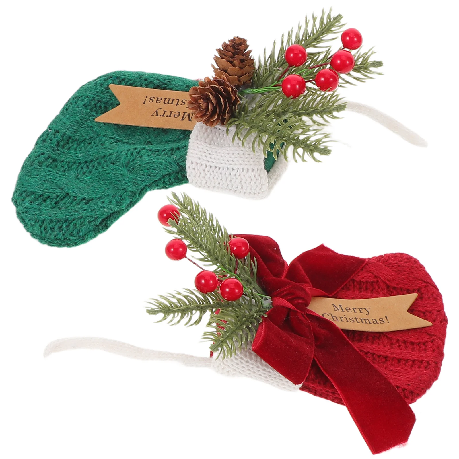 

2Pcs Small Knit Stockings Christmas Candy Containers Holiday Tree Ornaments Decorative Santa Boots Snack Holders for Xmas Mantel