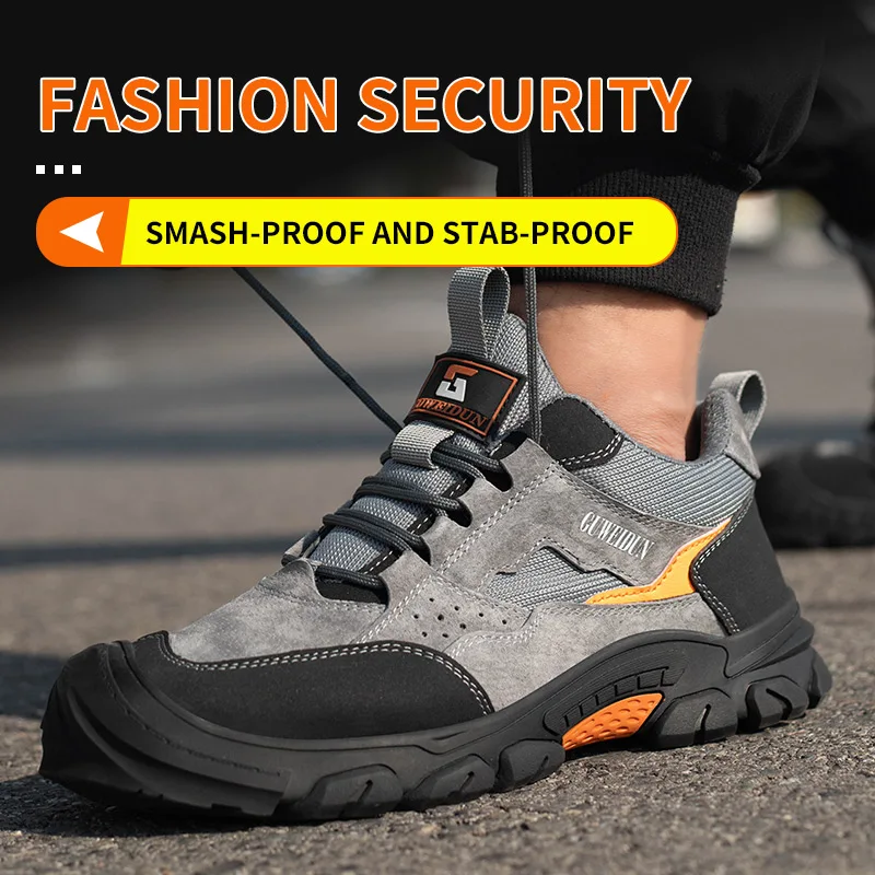 Cowhide Safety Protective Shoes Breathable Work Shoes Steel Toe Anti Smash Safety Boots Work Sneakers Indestructible Work Boots