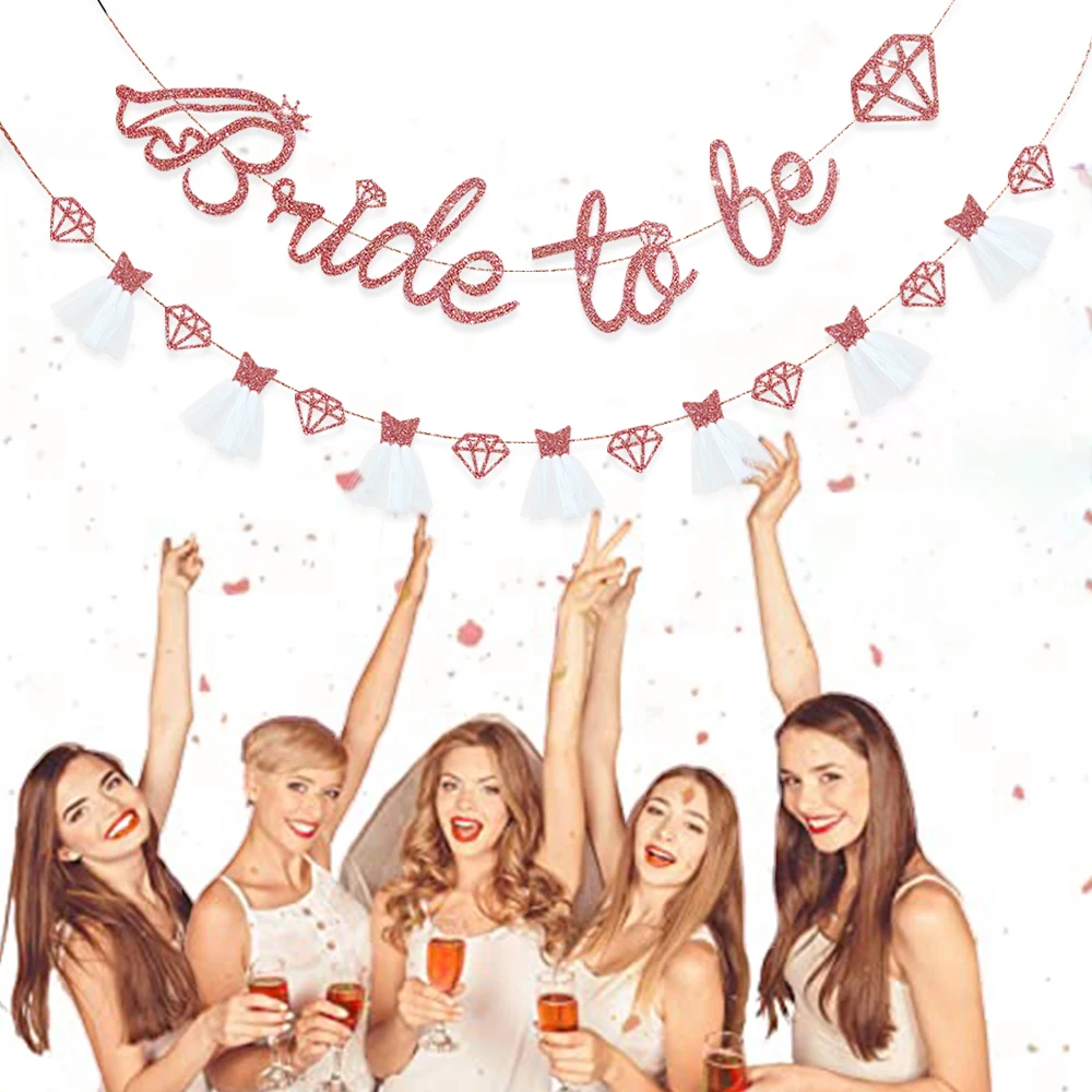 Brautschleier für Junggesellenabschiede, Roségold, Schärpe, Stirnband, glitzerndes Braut-Banner für Junggesellinnenabschiede, Hochzeit im Freien, erschwingliche Gastgeschenk – Detail 17