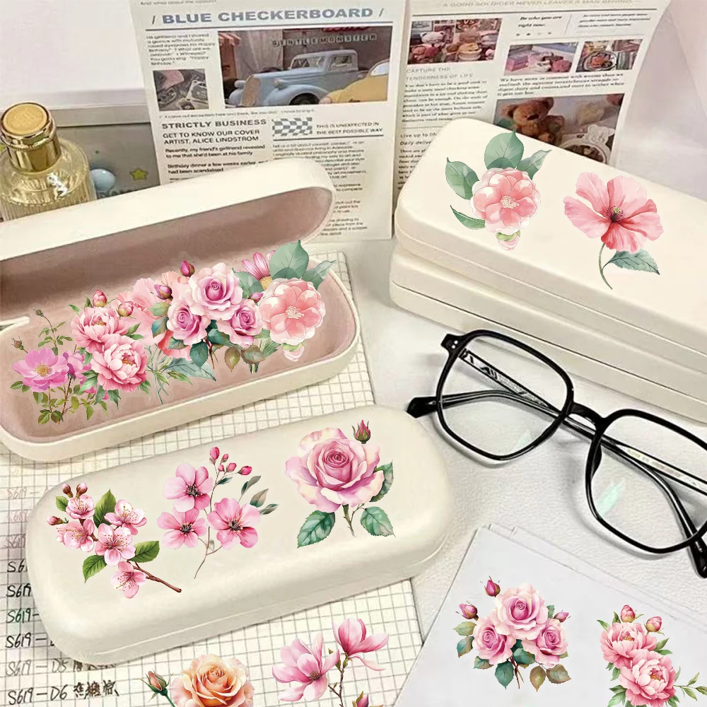 50PCS Rosa Blume Serie Kunststoff Aufkleber Gepäck Handbuch Material Retro Blume Pflanze Wasserdichte Aufkleber
